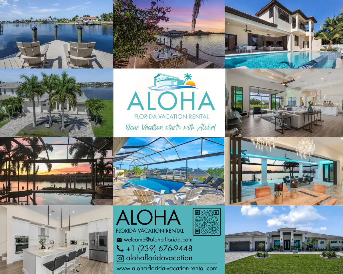 Banner ALOHA vacation rentals for our rental boats - Amy's Boat Rental Cape Coral Florida